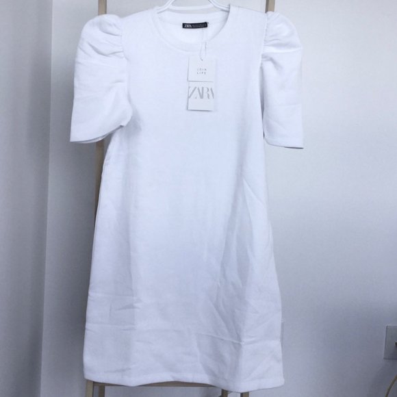 Zara Dresses & Skirts - Zara White Balloon Sleeve Tshirt Dress